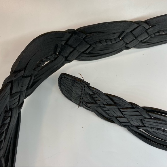 LADIES BELT ONE SIZE MOROCCO CONCHO SILVER BLACK LEATHER BRAIDED WOVEN WESTERN - Picture 6 of 9